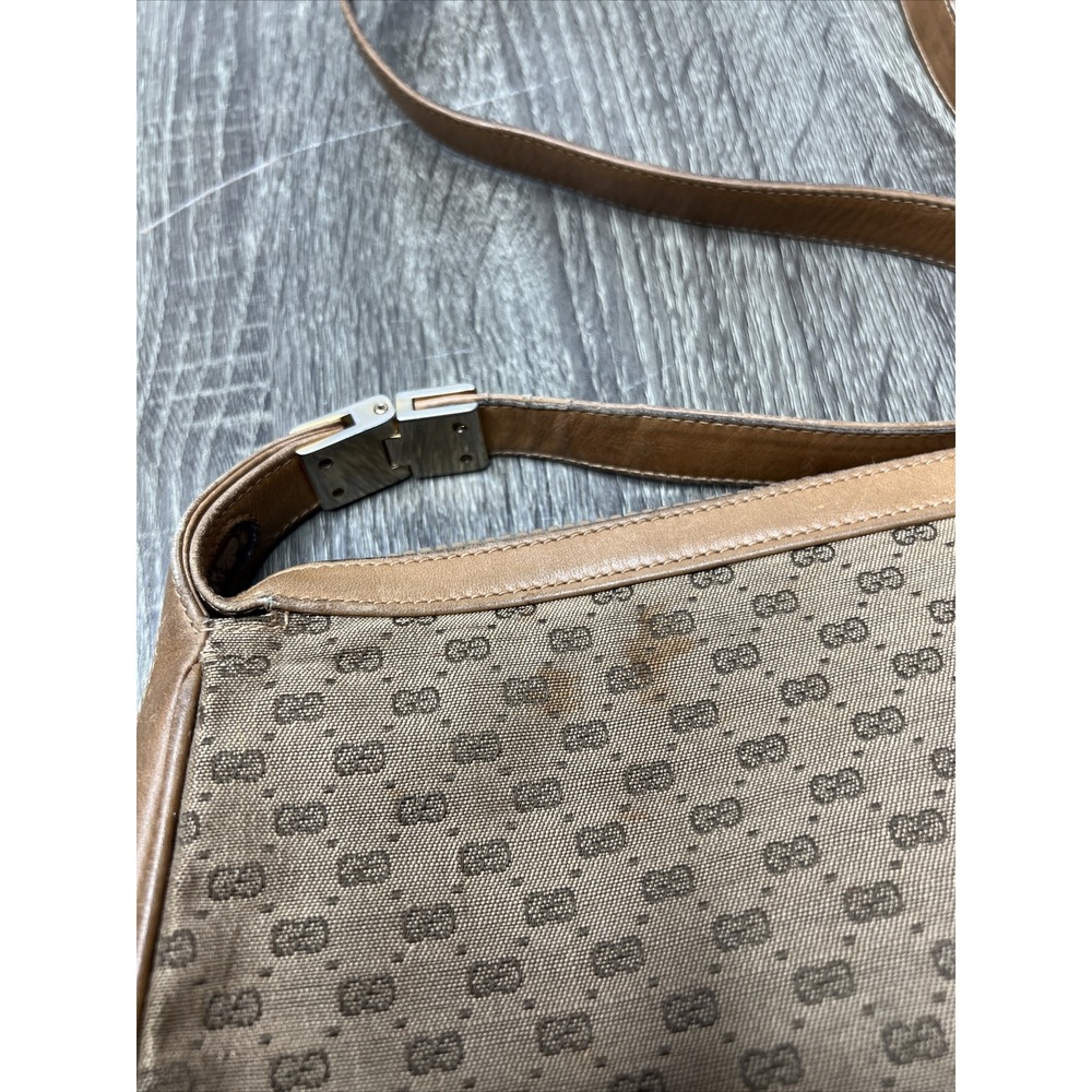 GUCCI Micro Sherry Line GG Bit Canvas Brown Leather Shoulder Bag Purse VTG Rare! - Picture 16 of 16